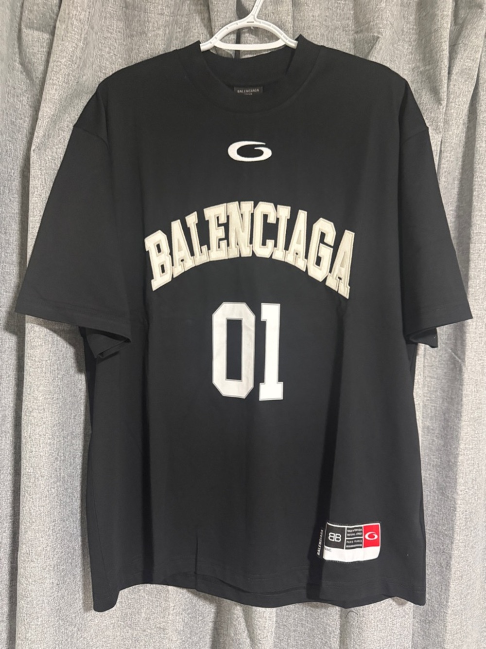 Balenciaga Black Short-Sleeve Logo Tee with White Accents